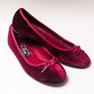 Burgundy Maroon Velvet Ballet Flats Shoes